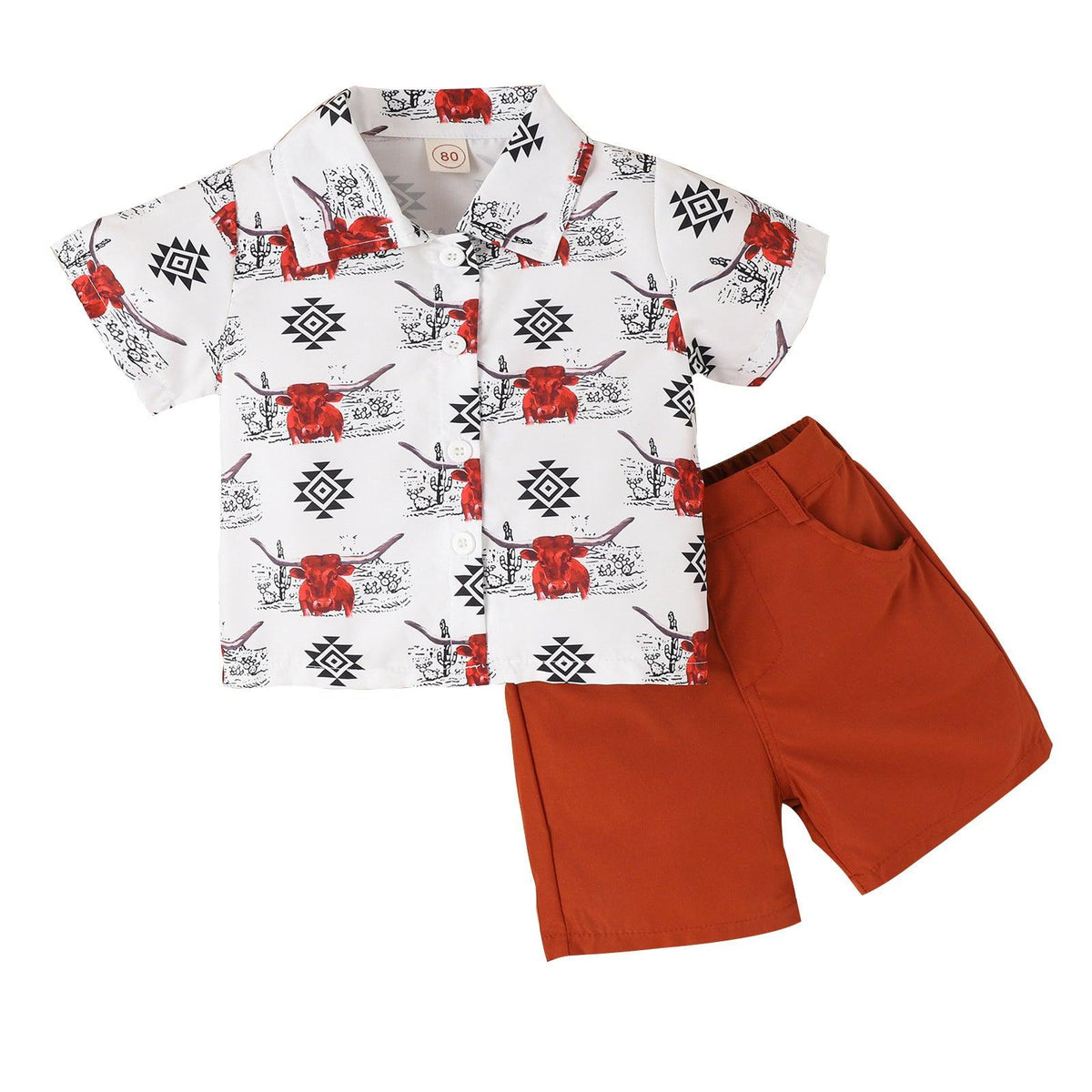 Boys' Summer Korean Animal Print Lapel Short-sleeved Shirt Fashion Shorts Two-piece Suit