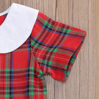 Girls' Doll Neck Short Sleeve Plaid Dress - PrettyKid