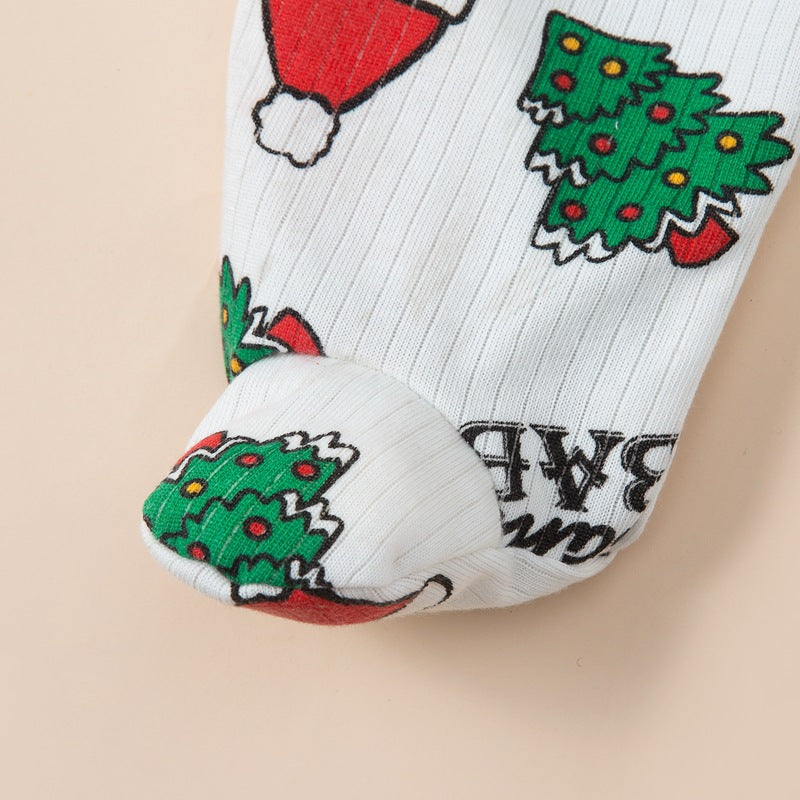 Baby's Oblique Placket Christmas Wrap Foot Jumpsuit - PrettyKid