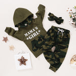 Toddler Kids Girls Solid Letter Printed Long Sleeve Top Camouflage Pants Set - PrettyKid
