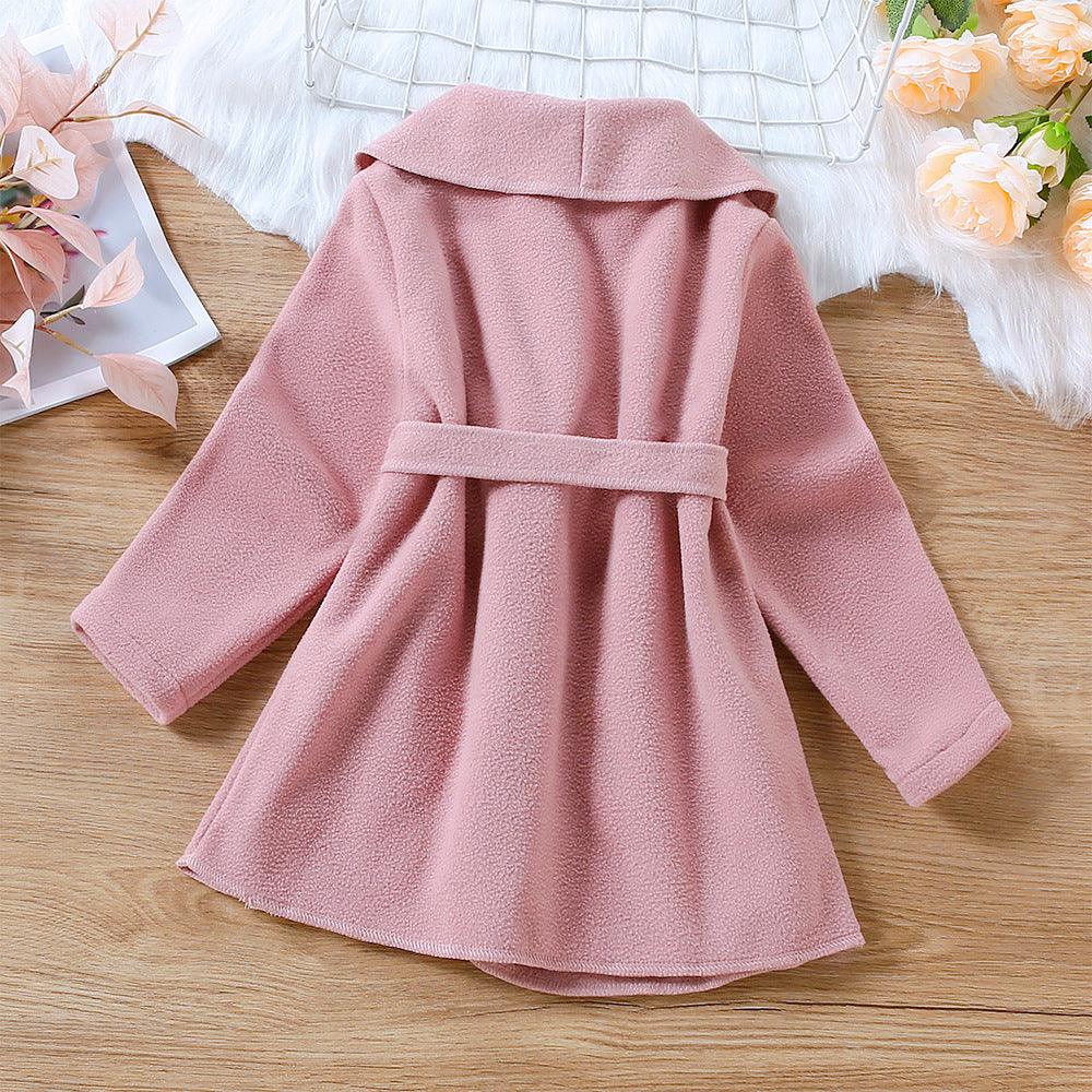 Toddler Kids Girls Solid Color Waist Trench Coat Jacket - PrettyKid