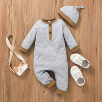 Baby Boys Solid Color Long Sleeved Knitted Onepiece Hat Two Piece Set - PrettyKid