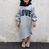 Mommy and Me Solid Color Letter Print Loose Hooded Sweatshirt Dress - PrettyKid