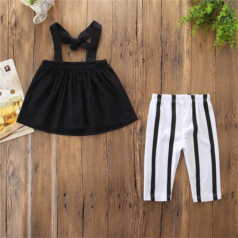 Girls Off-shoulder Solid Color Top & Striped Pants Toddler Girl Wholesale Clothing - PrettyKid