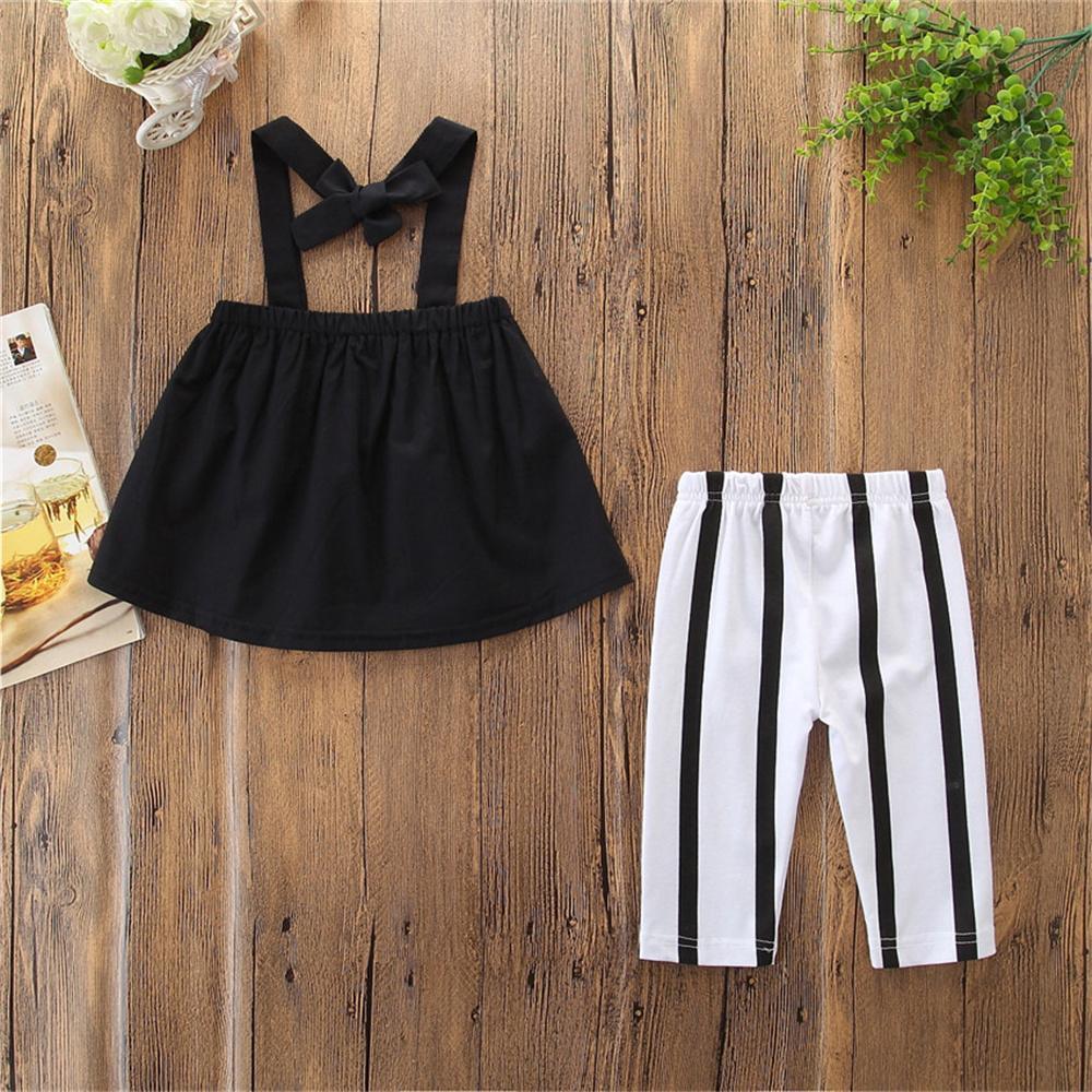 Girls Off-shoulder Solid Color Top & Striped Pants Toddler Girl Wholesale Clothing - PrettyKid