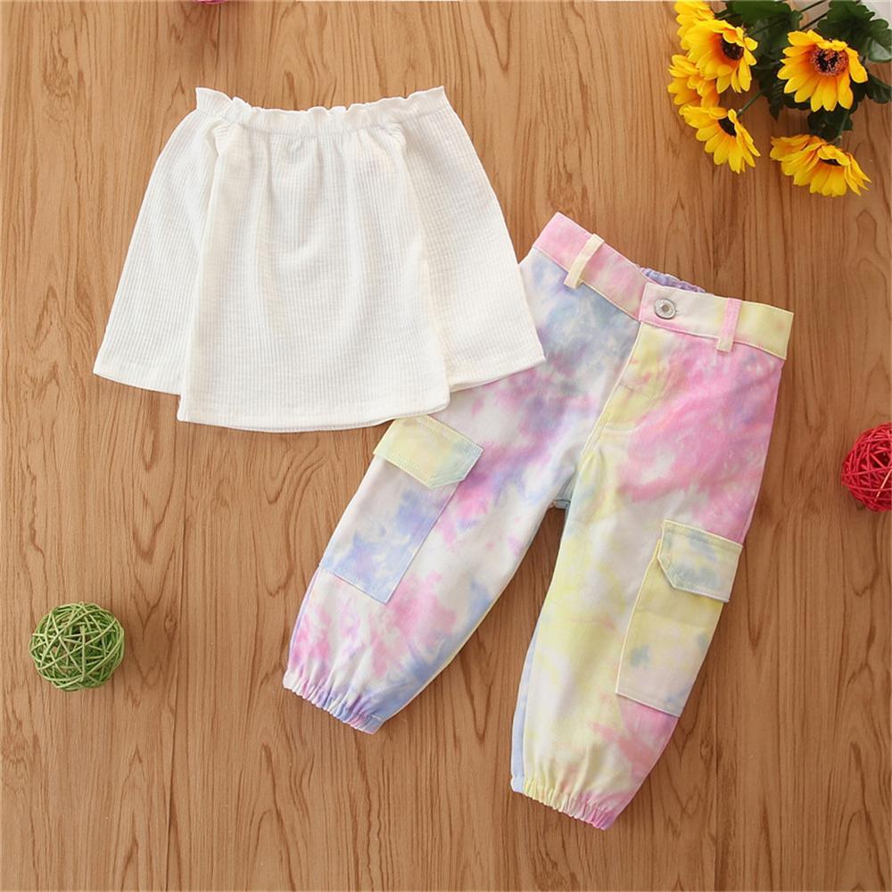 Girls Off Shoulder Long Sleeve Top & Tie Dye Trousers Bulk Childrens Clothes - PrettyKid