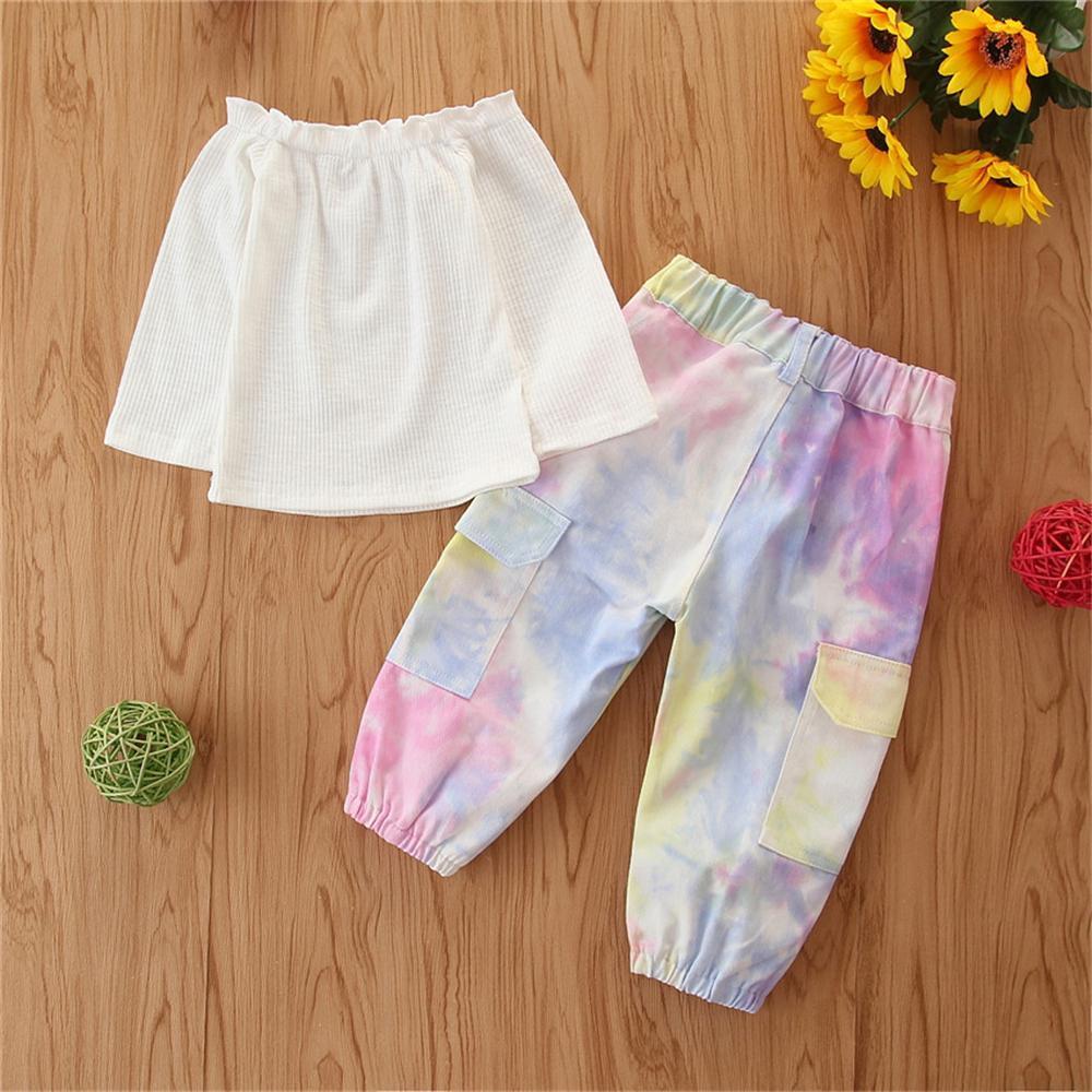 Girls Off Shoulder Long Sleeve Top & Tie Dye Trousers Bulk Childrens Clothes - PrettyKid