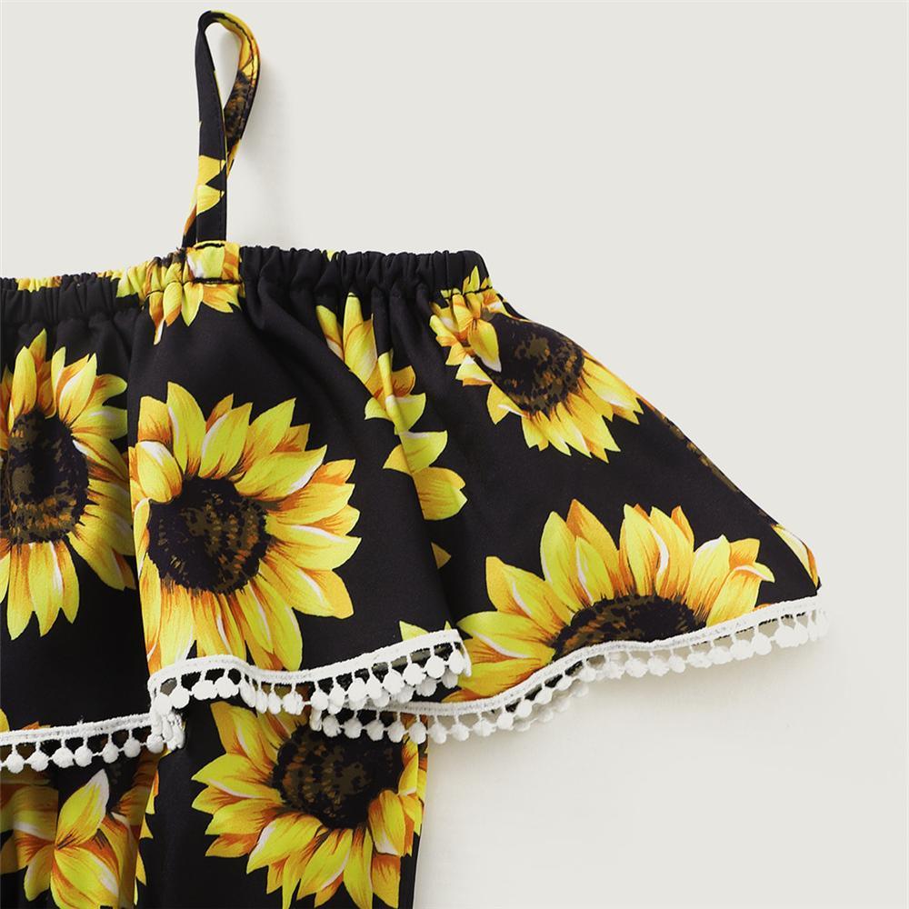 Toddler Girls Off Shoulder Ruffled Sling Sunflower Printed Top & Shorts childrens plain tracksuits wholesale - PrettyKid