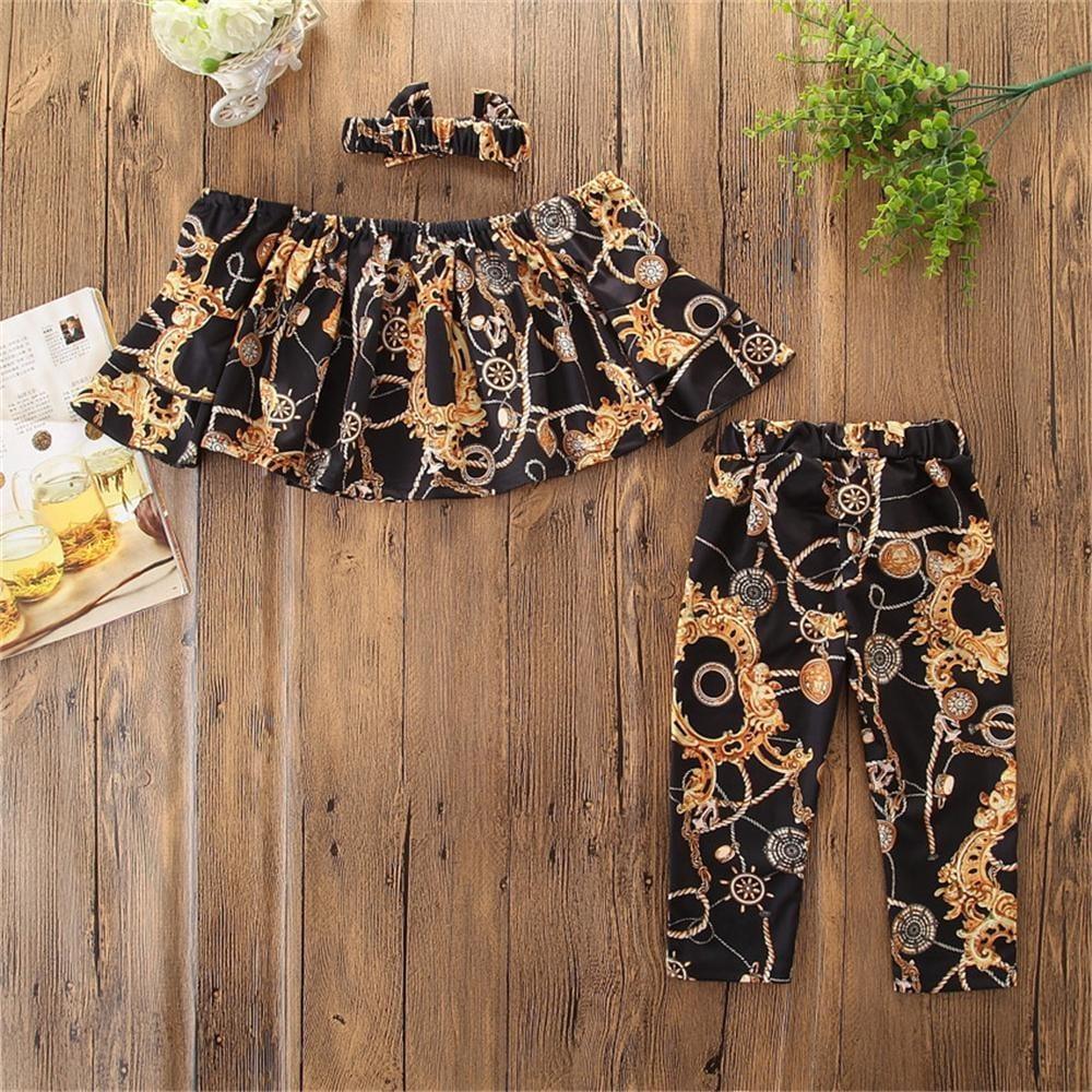 Girls Off Shoulder Stylish Top & Pants & Headband Wholesale Girls Clothing - PrettyKid