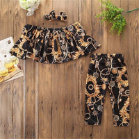 Girls Off Shoulder Stylish Top & Pants & Headband Wholesale Girls Clothing - PrettyKid