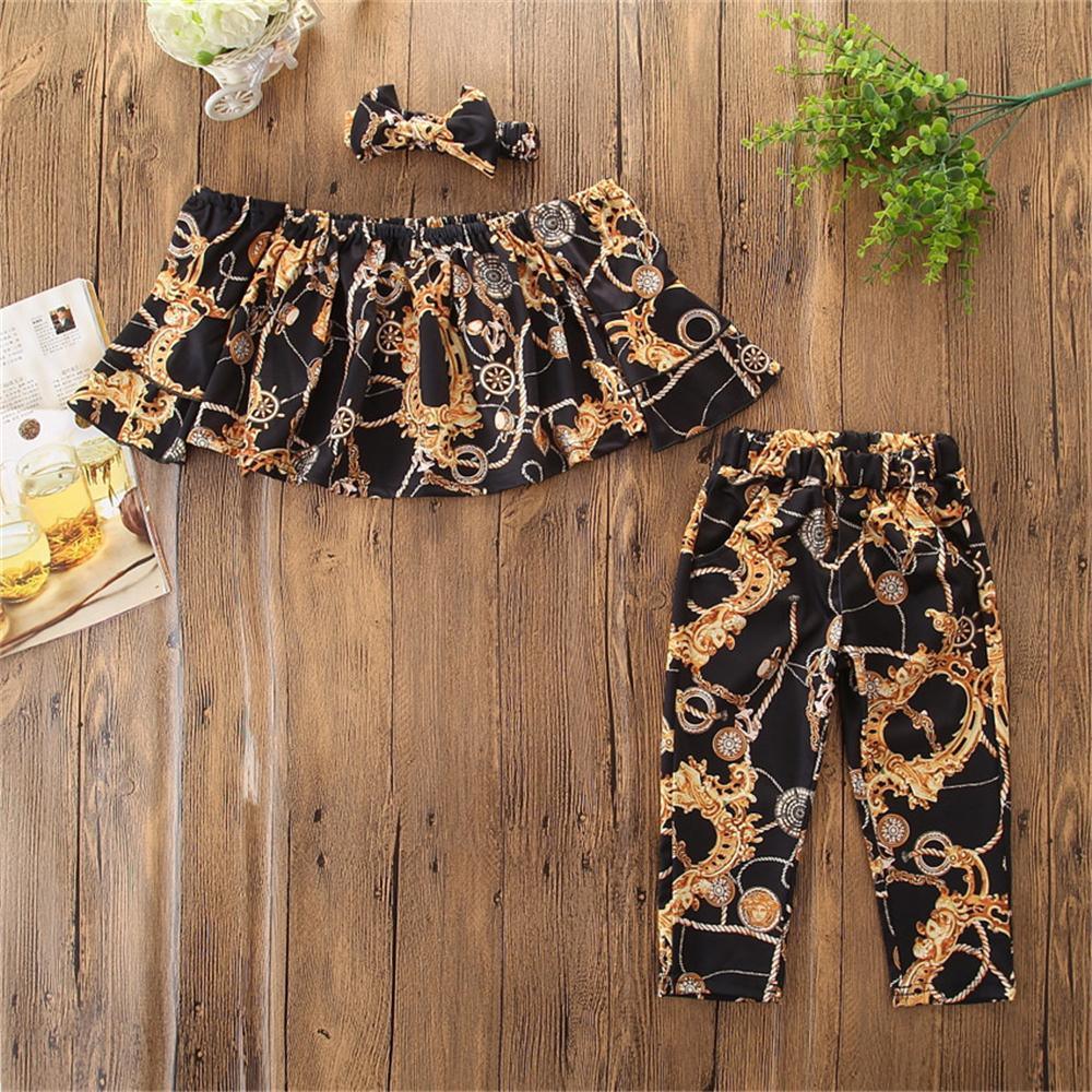 Girls Off Shoulder Stylish Top & Pants & Headband Wholesale Girls Clothing - PrettyKid