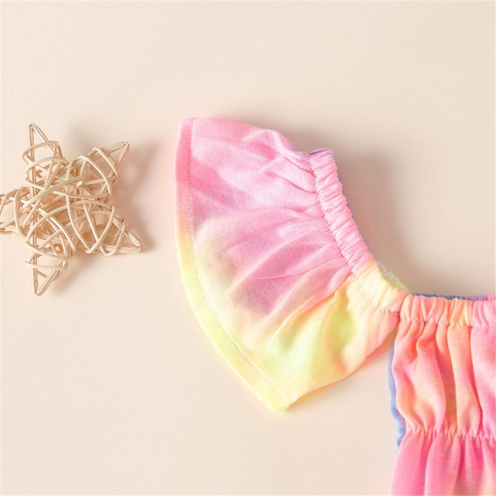 Girls Off Shoulder Tie Dye Short Sleeve Top & Denim Shorts Girl Wholesale - PrettyKid