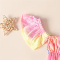 Girls Off Shoulder Tie Dye Short Sleeve Top & Denim Shorts Girl Wholesale - PrettyKid