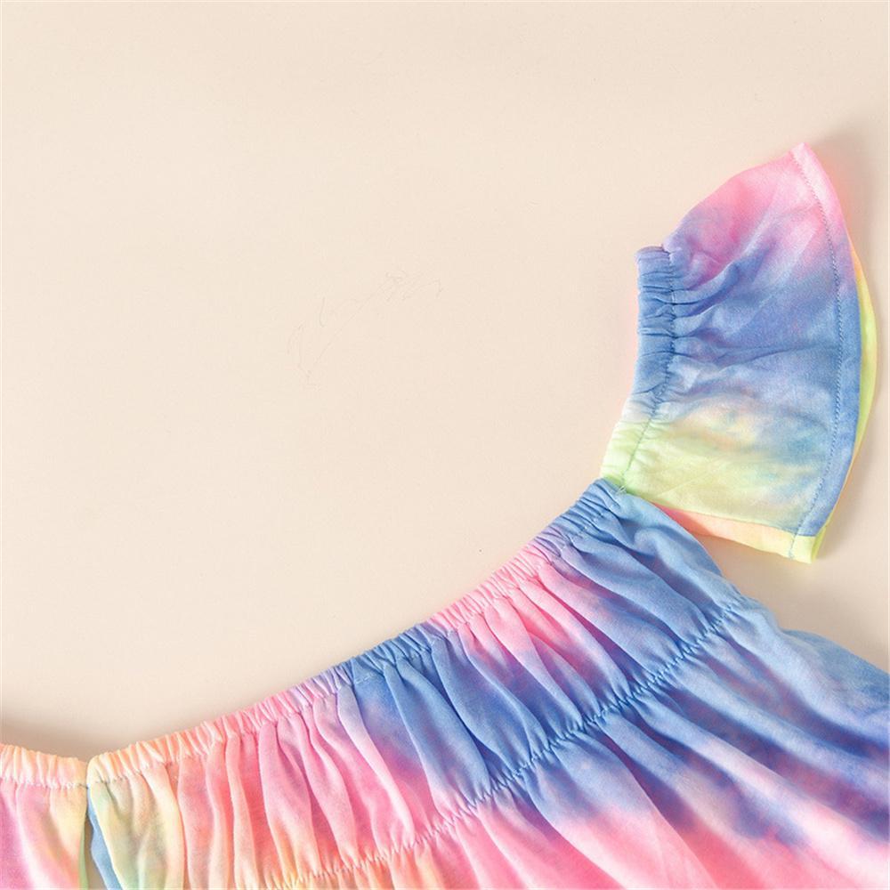 Girls Off Shoulder Tie Dye Short Sleeve Top & Denim Shorts Girl Wholesale - PrettyKid