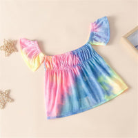 Girls Off Shoulder Tie Dye Short Sleeve Top & Denim Shorts Girl Wholesale - PrettyKid