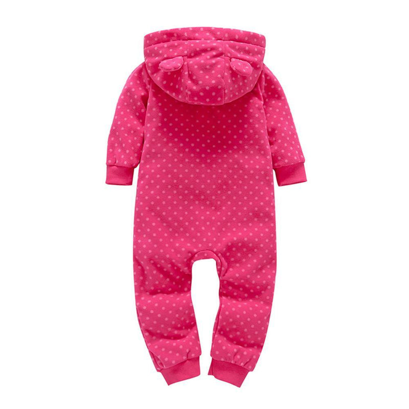 Baby Girls One-piece Cute Printed Polka Dot Long Sleeve Hooded Romper - PrettyKid