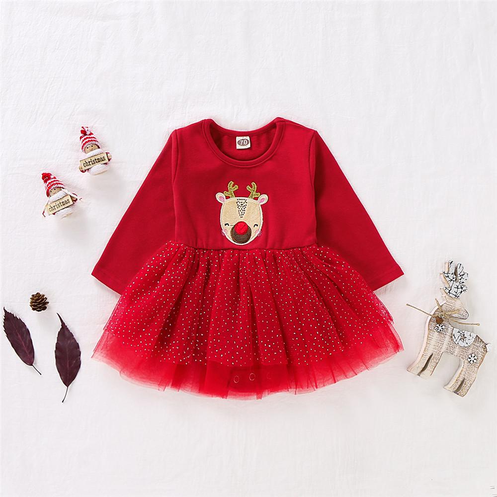 Baby Girls One-piece Deer Printed Tulle Romper Dress - PrettyKid