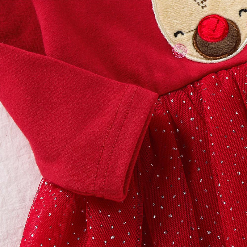 Baby Girls One-piece Deer Printed Tulle Romper Dress - PrettyKid