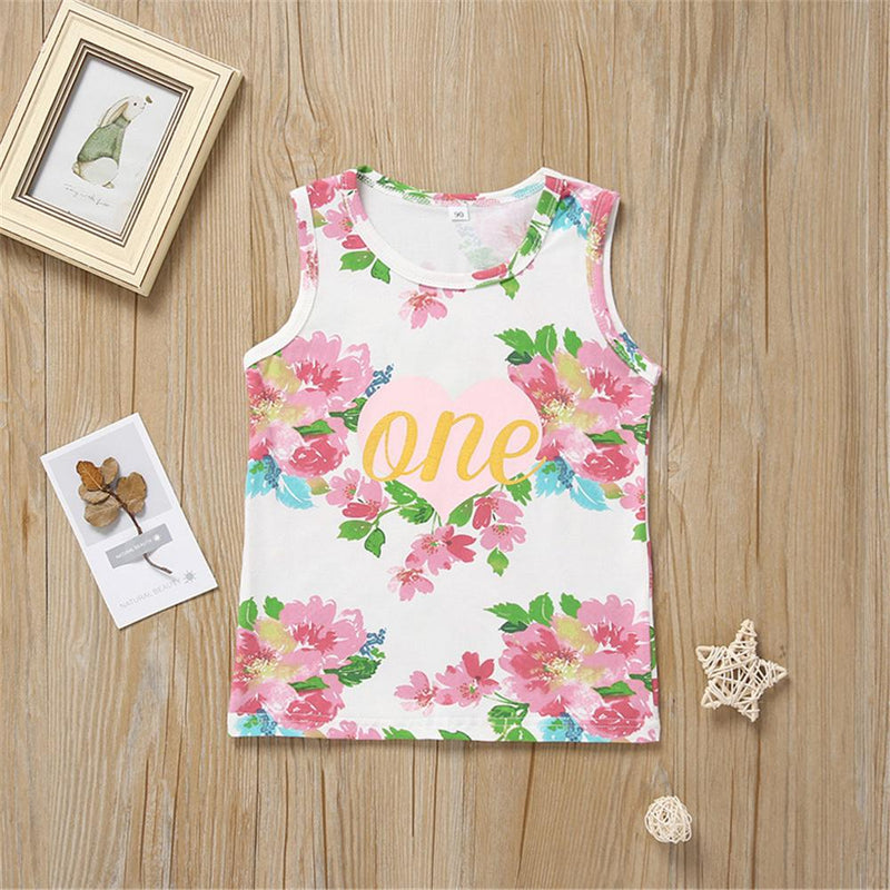 Baby Girls One Floral Printed Sleeveless Top & Tutu Baby Summer clothing - PrettyKid