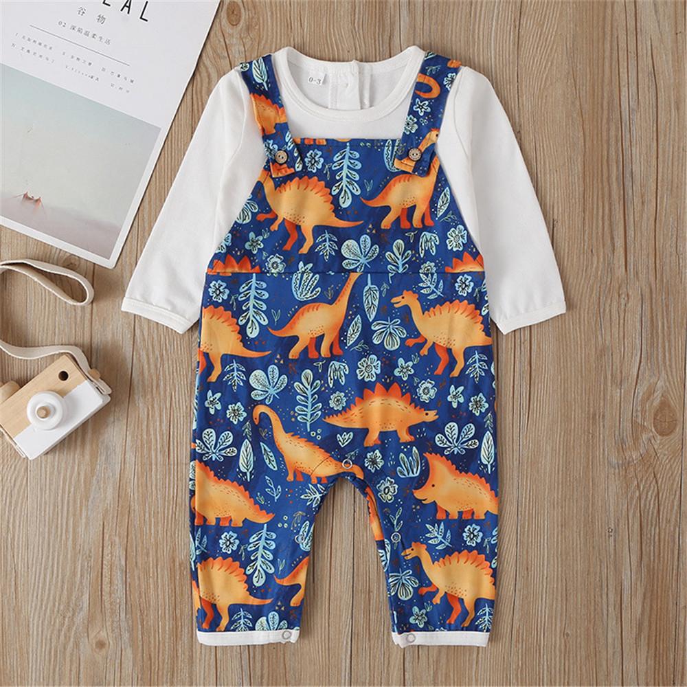 Baby Boys One Piece Dinosaur Printed Rompers - PrettyKid