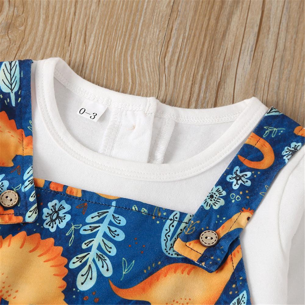 Baby Boys One Piece Dinosaur Printed Rompers - PrettyKid