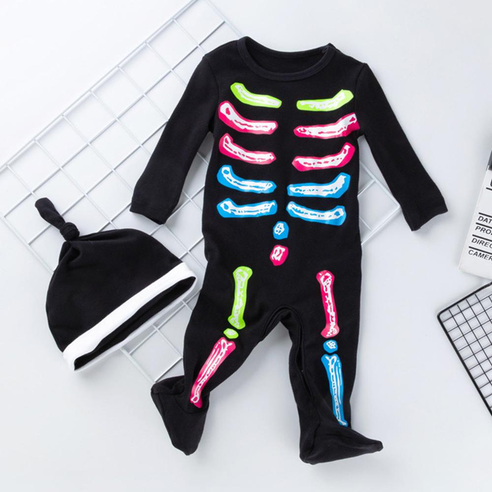 Baby One Piece Skeleton Long Sleeve Romper & Hat - PrettyKid