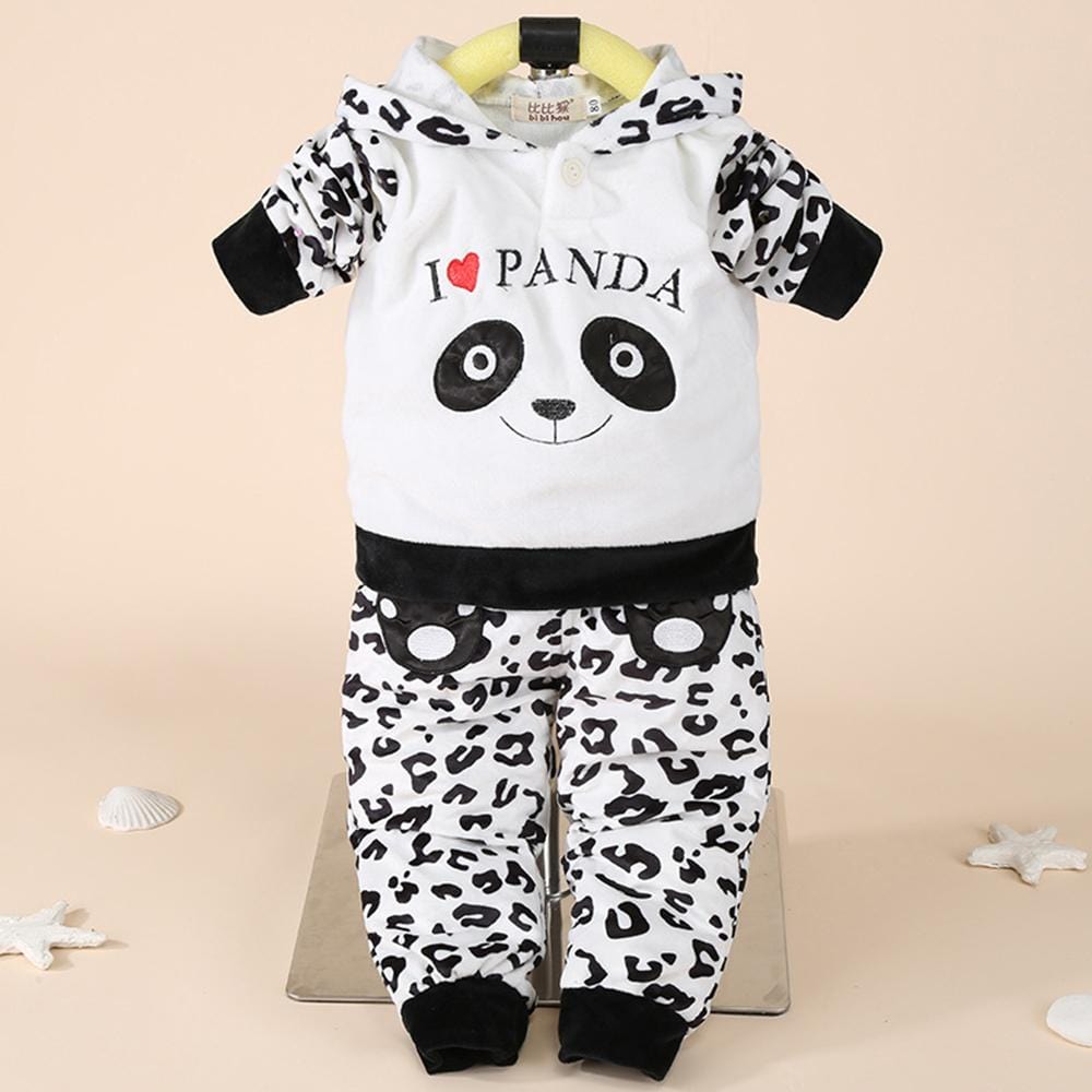 Girls Panda Letter Printed Long Sleeve Tops & Pants - PrettyKid