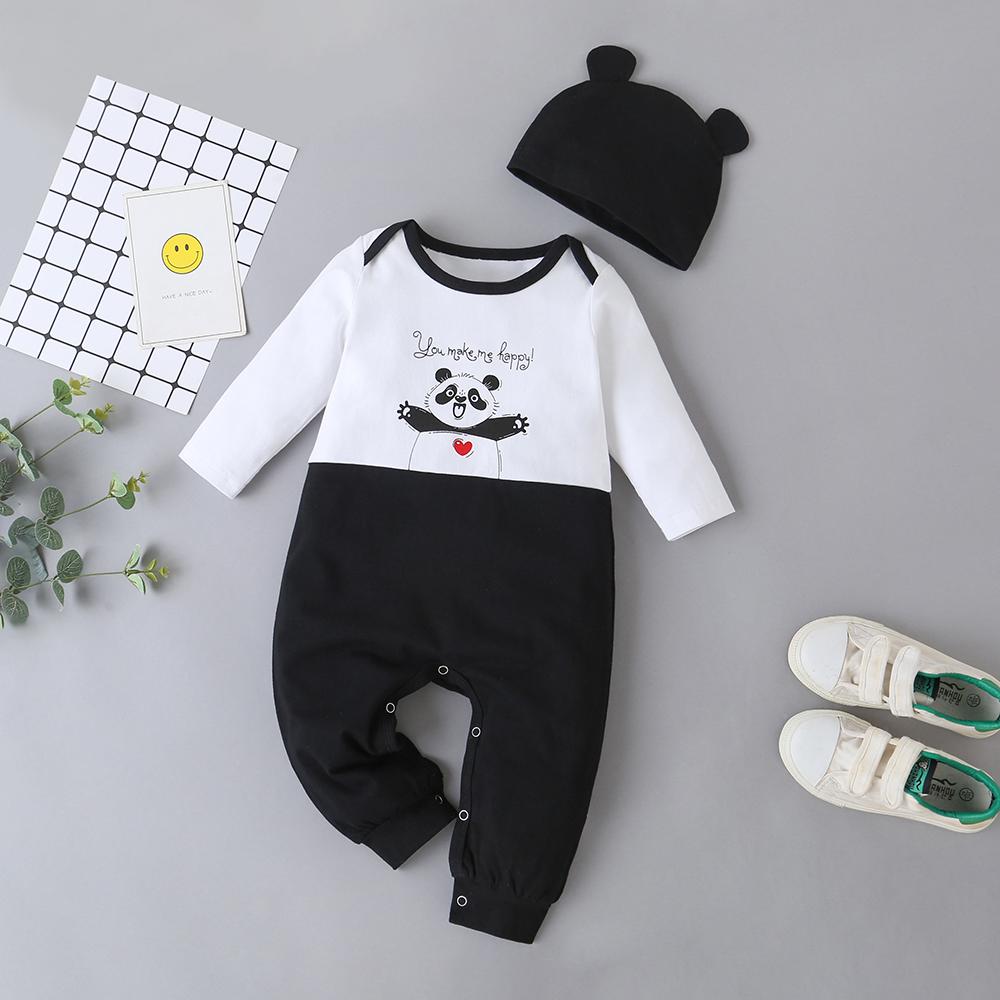 Baby Panda Long Sleeve Rompers & Hat - PrettyKid