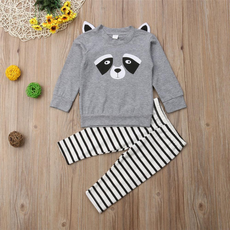 Boys Panda Striped Printed Long Sleeve Tops & Pants - PrettyKid