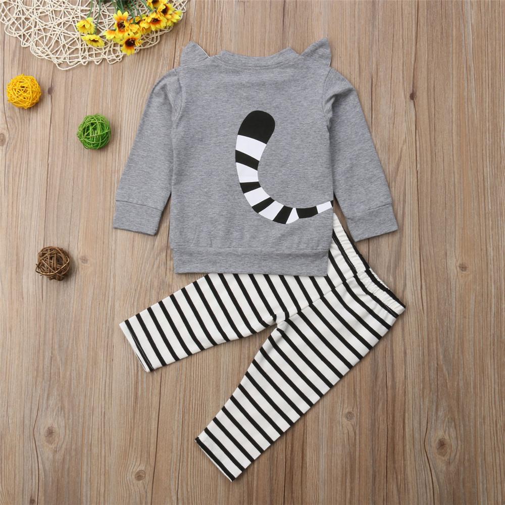 Boys Panda Striped Printed Long Sleeve Tops & Pants - PrettyKid