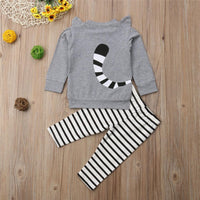 Boys Panda Striped Printed Long Sleeve Tops & Pants - PrettyKid