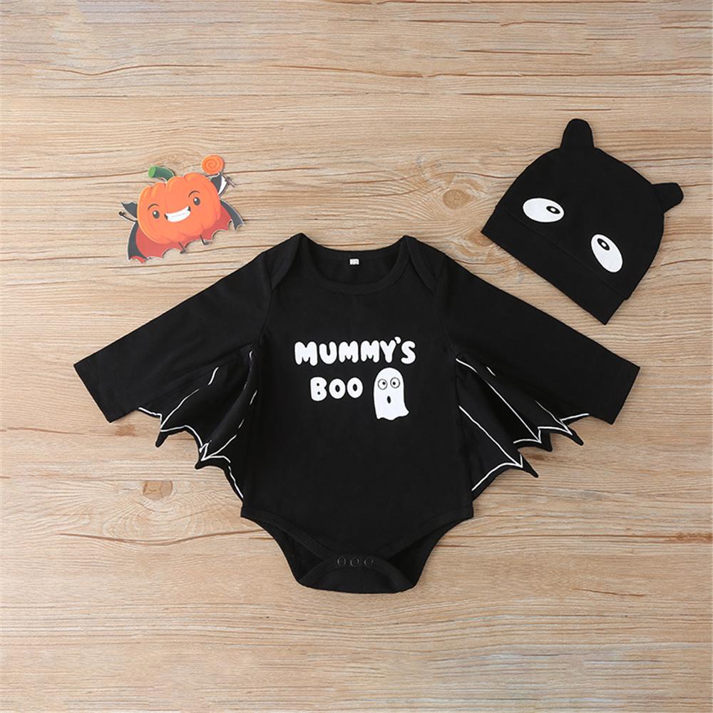 Baby Boys Pattern Bat Letter Printed Romper & Hat Baby Wholesales - PrettyKid