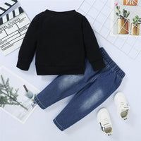 Boys Pattern Letter Printed Long Sleeve Top & Ripped Jeans Wholesale Boy Boutique Clothing - PrettyKid