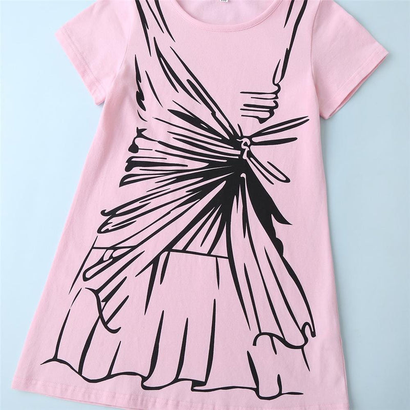 Girls Pattern Printed Short Sleeve Dress Girls Wholesale Dresses - PrettyKid