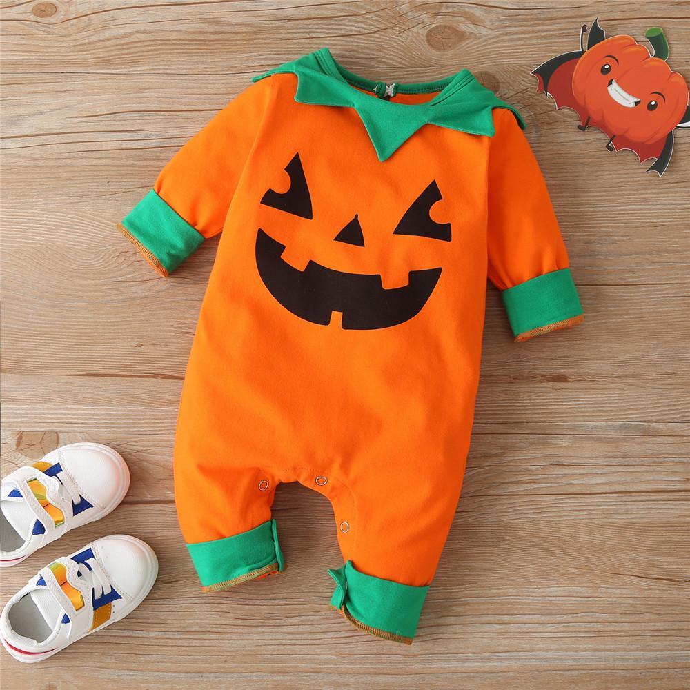 Baby Pattern Pumpkin Halloween Long Sleeve Romper Baby Wholesales - PrettyKid