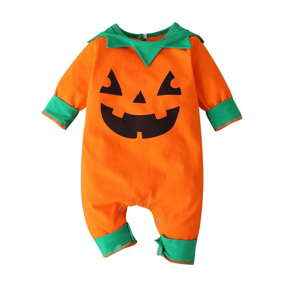 Baby Pattern Pumpkin Halloween Long Sleeve Romper Baby Wholesales - PrettyKid