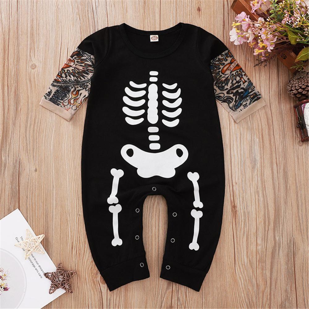 Baby Boys Pattern Skeleton Halloween Romper Baby Clothing Distributor - PrettyKid