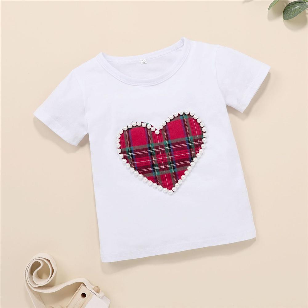 Girls Pearl Plaid Heart Short Sleeve Top & Skirt Buy Baby Clothes Wholesale - PrettyKid