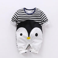 Baby Penguin Cartoon Striped Long Sleeve Romper - PrettyKid