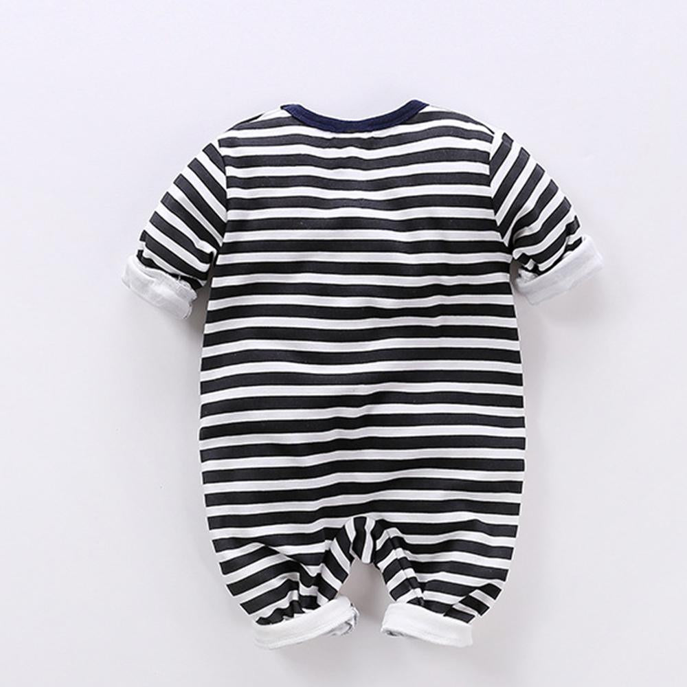 Baby Penguin Cartoon Striped Long Sleeve Romper - PrettyKid