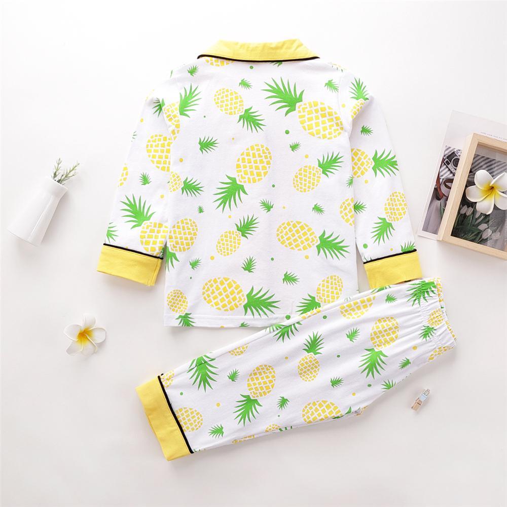 Boys Pineapple Printed Button Long Sleeve Wholesale Childrens Pajamas - PrettyKid