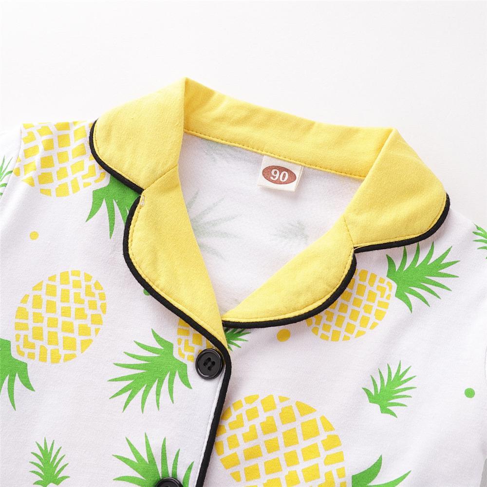 Boys Pineapple Printed Button Long Sleeve Wholesale Childrens Pajamas - PrettyKid