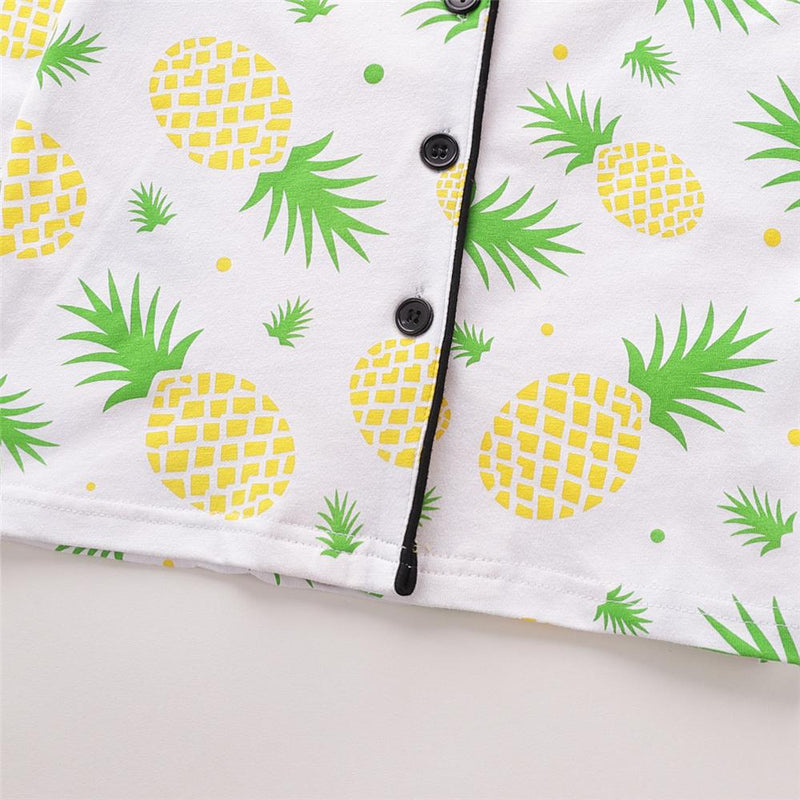Boys Pineapple Printed Button Long Sleeve Wholesale Childrens Pajamas - PrettyKid