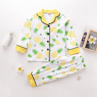 Boys Pineapple Printed Button Long Sleeve Wholesale Childrens Pajamas - PrettyKid