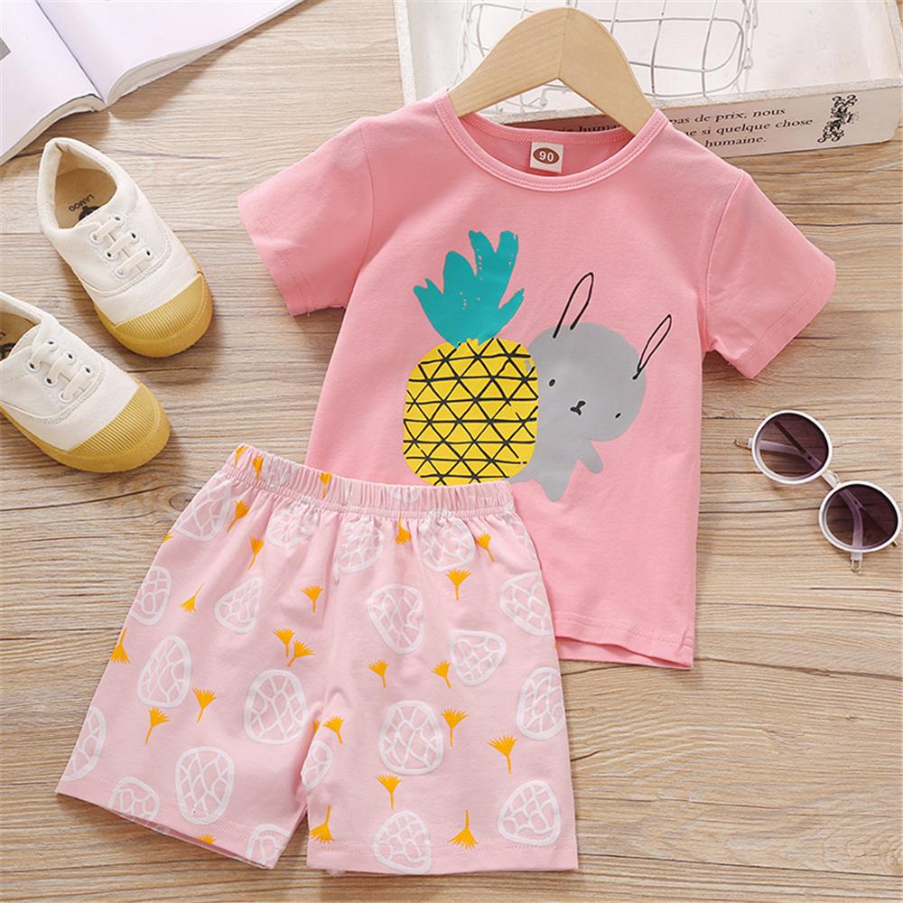 Toddler Girls Pineapple Rabbit Printed Short Sleeve Top & Shorts clothes kids designer clothes wholesale - PrettyKid