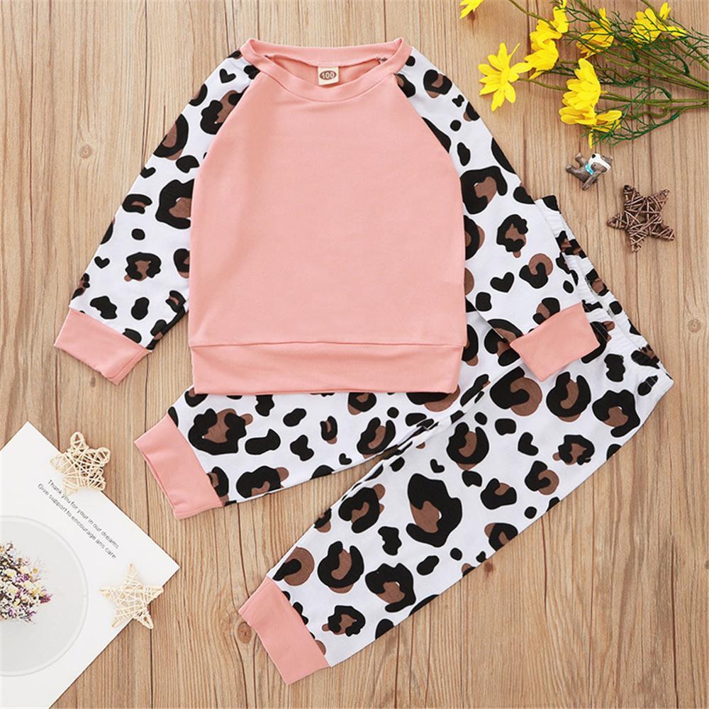 Girls Pink Leopard Long Sleeve Top & Pants Wholesale Little Girl Clothing - PrettyKid