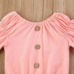 Girls Pink Short Sleeve Button Top & Denim Ripped Shorts Girls Wholesale - PrettyKid