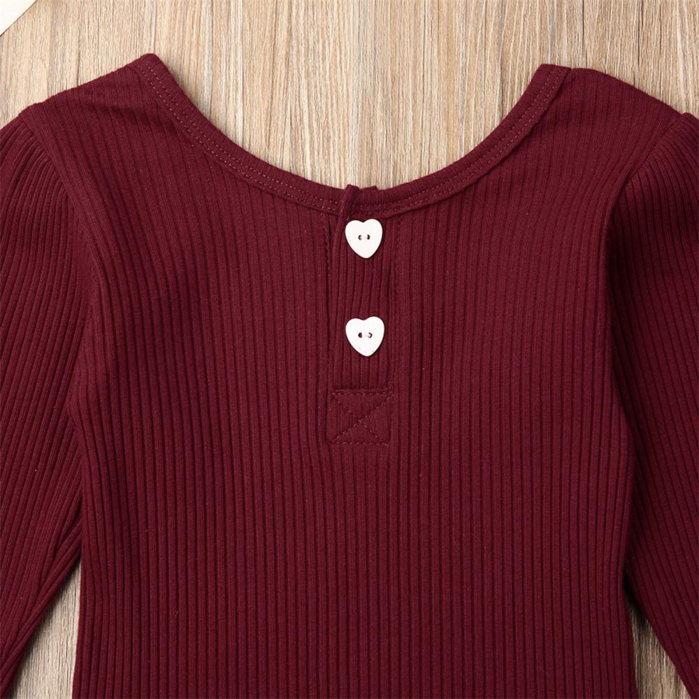 Baby Girls Pit Stripes Solid Heart Button Long Sleeve Rompers - PrettyKid