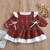 Girls Plaid Bow Decor Long Sleeve Dress Girls Dress Wholesale - PrettyKid