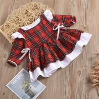 Girls Plaid Bow Decor Long Sleeve Dress Girls Dress Wholesale - PrettyKid